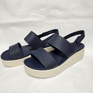 Crocs Brooklyn Platform Sandal Women's Size 11 Navy Blue Comfort Slip On Shoes